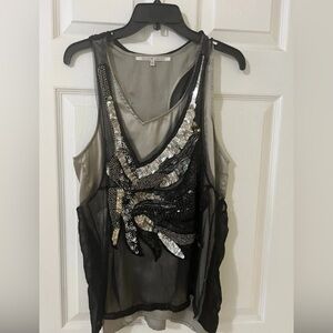 COLLECTIVE CONCEPTS ASYMMETRIC SEQUINS LAYERED TANK TOP
